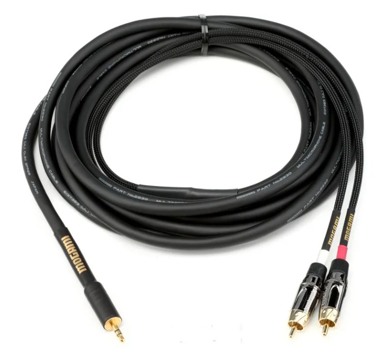 Mogami Gold 3.5 2 RCA 15 Accessory Cable - 3.5mm TRS Male to Dual RCA Male Left/Right - 15 foot