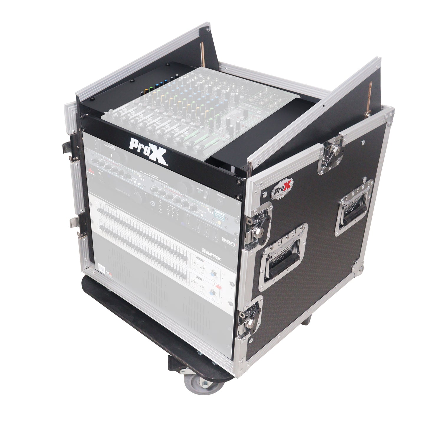 ProX 10U Vertical Rack Mount Flight Case with 10U Top for Mixer Combo Amp Rack with Caster Wheels