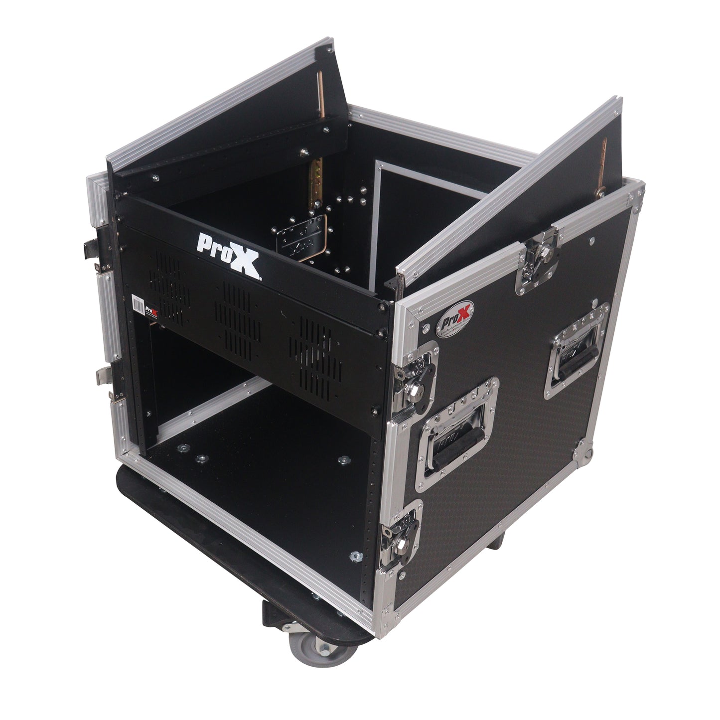 ProX 10U Vertical Rack Mount Flight Case with 10U Top for Mixer Combo Amp Rack with Caster Wheels