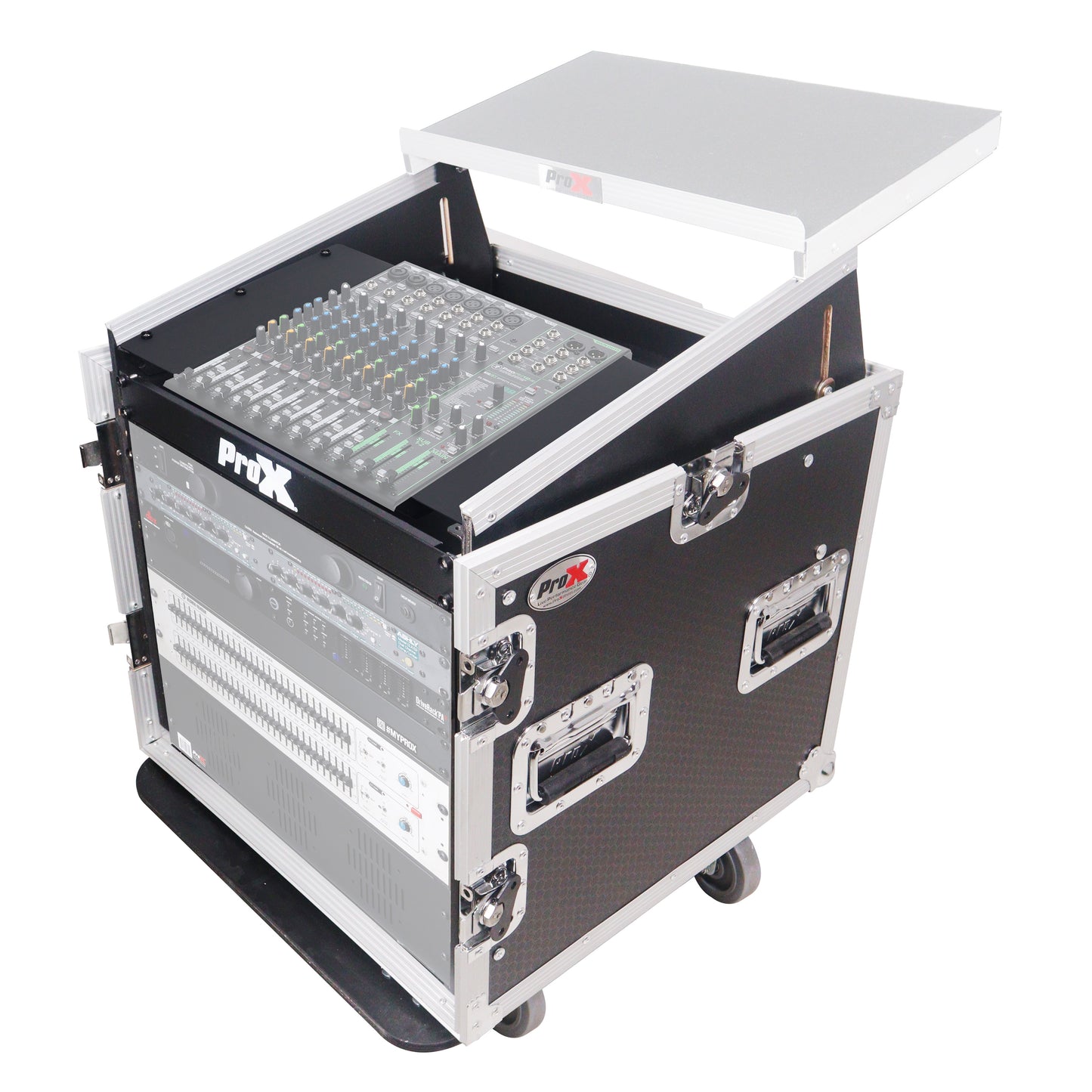 ProX 10U Vertical Rack Mount Flight Case with 10U Top for Mixer Combo Amp Rack with Caster Wheels