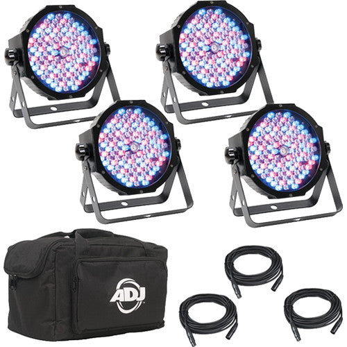 American DJ Mega Flat Pak Plus 4x Mega Par Profile Plus LED Pars, 3x DMX Cable, and Bag